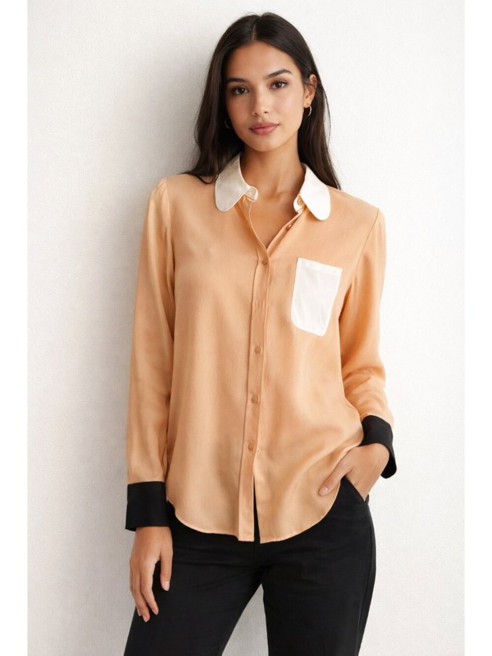 See by Chloe Colorblock 100% Silk Button down Blouse 6